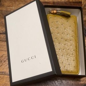 Gucci ostrich leather continental zip wallet